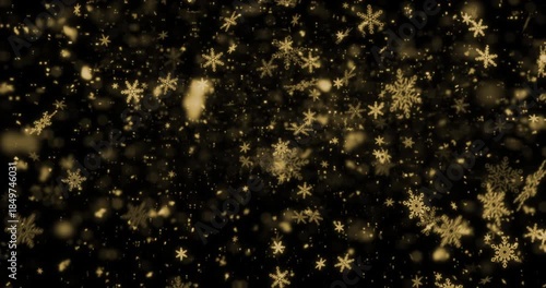 christmas black background with gold snowflakes falling snow from top