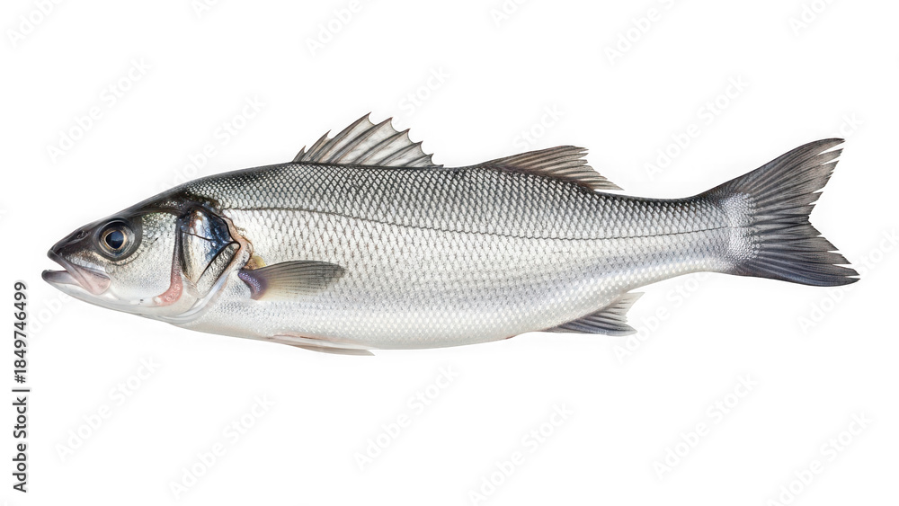 Fototapeta premium European sea bass fish isolated on transparent background