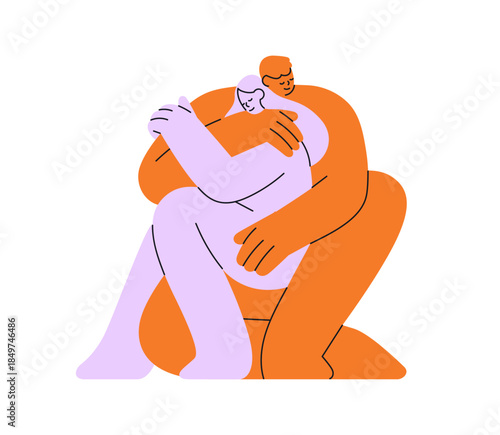 Abstract couple hugging. Man and woman comforting, embracing with support. Ro...