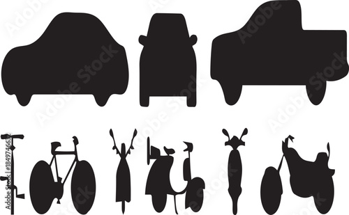 Collection of diverse vehicle silhouettes showcasing various modes of transportation
