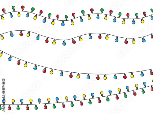 Colorful hand-painted garlands with vintage-style bulbs. Vector illustration isolated on a white background