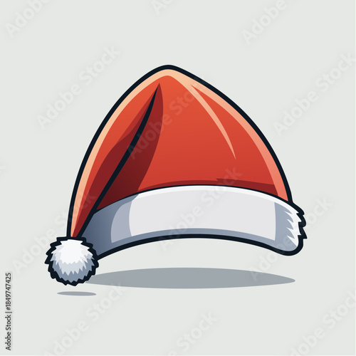 Vibrant vector illustration of a classic red and white holiday cap with a fluffy pom-pom, perfect for festive season greetings, winter celebrations, and cheerful design projects
