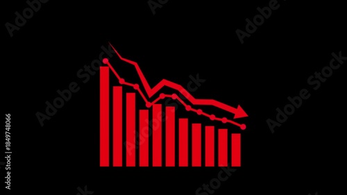 Abstract Financial business Loss down graph icon animation . animated neon line business graph and black background 4k video.