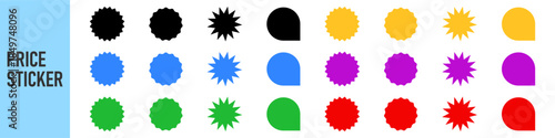 Set of price sticker and sale sticker. Price tag, starburst, quality mark, sunburst badges. Template banner shopping badges. Special offer, discount, sale, shop, black friday. Vector design elements