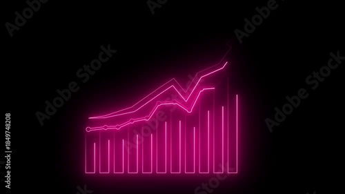 Neon business graph icon animation . animated neon line business graph and black background 4k video.