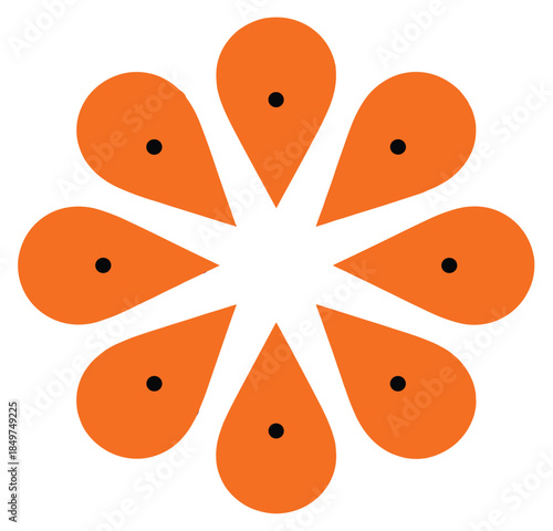 Orange flower icon with radial teardrop petals and dots