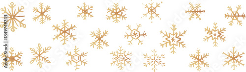 Hand Drawn Gold Snowflake Set, Elegant Winter and Christmas Illustration