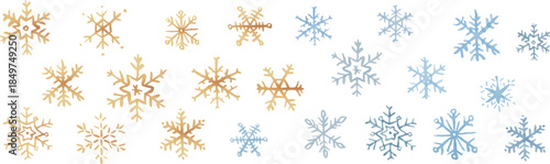 Minimal Hand Drawn Snowflakes set, Elegant Winter and Christmas Design Elements