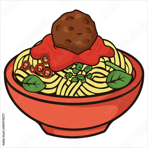 Set of hand-drawn noodle bowl illustrations featuring various noodle dishes with toppings and steam. Perfect for food menus, restaurant branding, culinary projects, packaging, and digital illustration