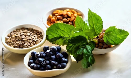 Beberapa macam makanan sehat seperti bluberi,walnut, almond,chiased 