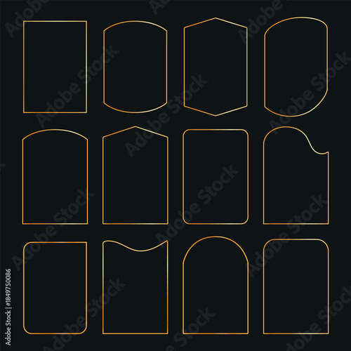 Golden thin Line frames set. Gold vector borders Luxury minimalist collection. Geometric banners decorative linear rectangles.