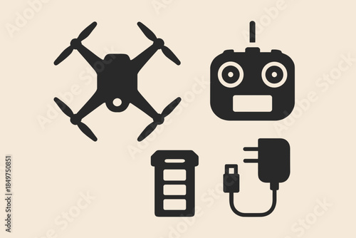Drone and accessories icons for technology and innovation