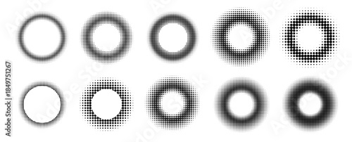 Thircle halfton effect template. Silhuette of round dots. Spray effectt, Comics, pop art vector illustration baground. 