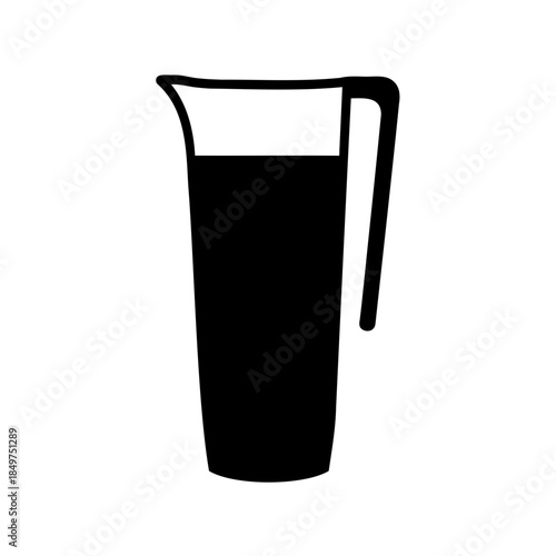 Minimalist black and white graphic of a liquid filled pitcher, isolated