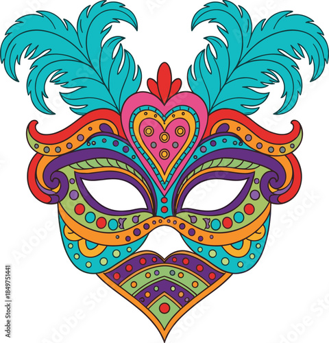 Ornate masquerade mask with teal feathers carnival party