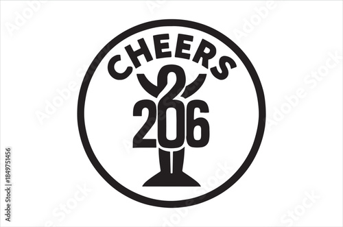 A circular graphic with the word cheers and the number 206