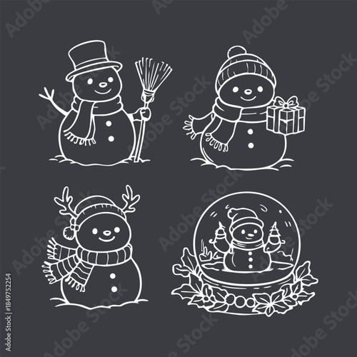 Cute Hand-Drawn Snowman Characters Collection