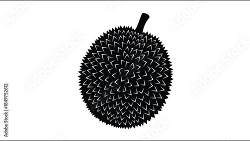 Black durian fruit silhouette on , minimalist flat design isolated on white background