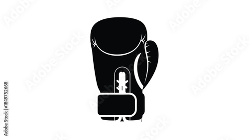Black silhouette of boxing glove with pad isolated on white background