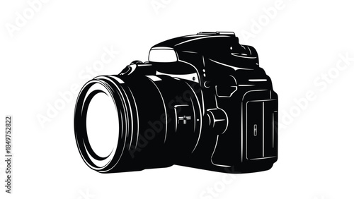 Black silhouette of a digital camera on a isolated on white background