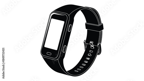 Black smartwatch silhouette with white outline isolated on white background
