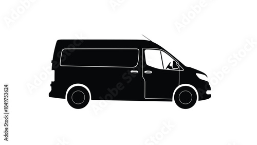 Black silhouette of a van against a isolated on white background