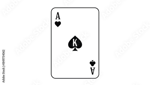 Minimalist flat vector playing card with Ace of hearts and King of spades isolated on white background