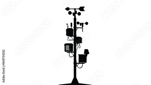 Black silhouette of a weather station with various instruments on a isolated on white background