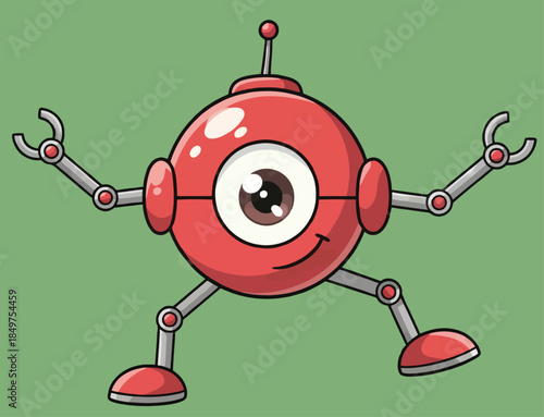 Cute Red One-Eyed Dancing Robot
