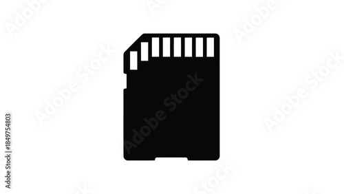 Minimalist black SD card silhouette symbol icon isolated on white background