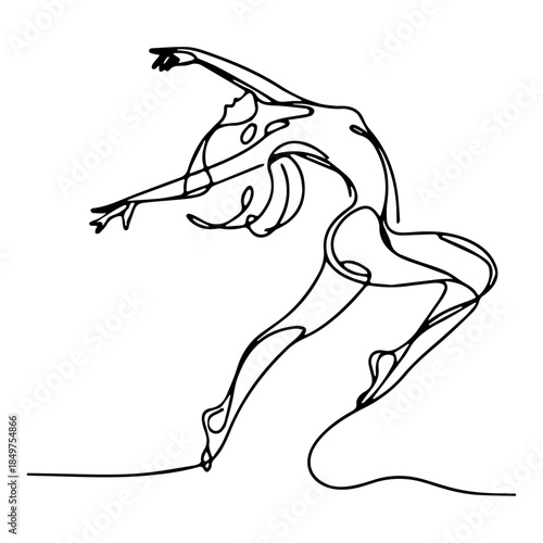 Continuous Line Art of a Dynamic Female Figure in Motion