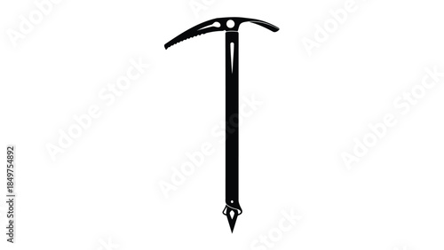 Black silhouette of ice axe tool isolated on white background