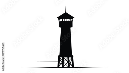 Black silhouette of a lighthouse tower on a isolated on white background