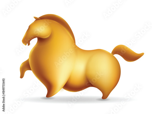 3D Vector Illustration design of Golden Horse. Isolated.
