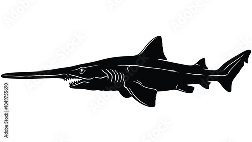 Black Sawfish Silhouette isolated on white background