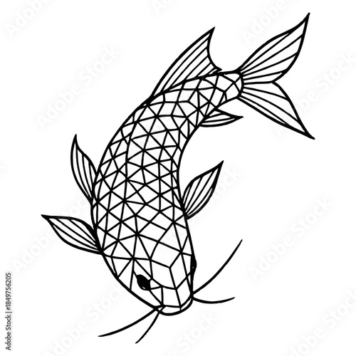 Geometric koi fish drawing with intricate line patterns and graceful curves.