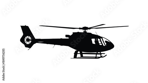 Black silhouette of a helicopter against a isolated on white background