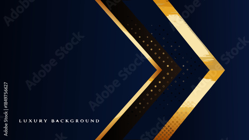 Elegant navy and gold abstract background with a dynamic chevron pattern
