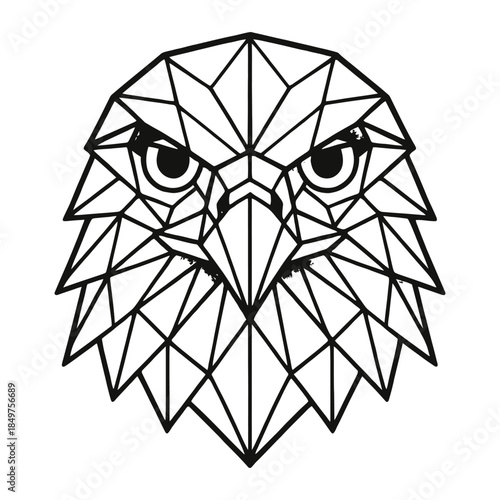 Geometric eagle head design: intricate polygonal line art illustration.