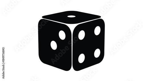 Black silhouette of a single six-sided dice with white dots on a plain isolated on white background