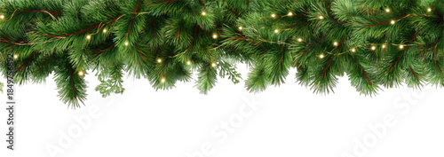 Christmas Garland with Lights on Pine Branches – Festive Evergreen Holiday Decoration vector illustration