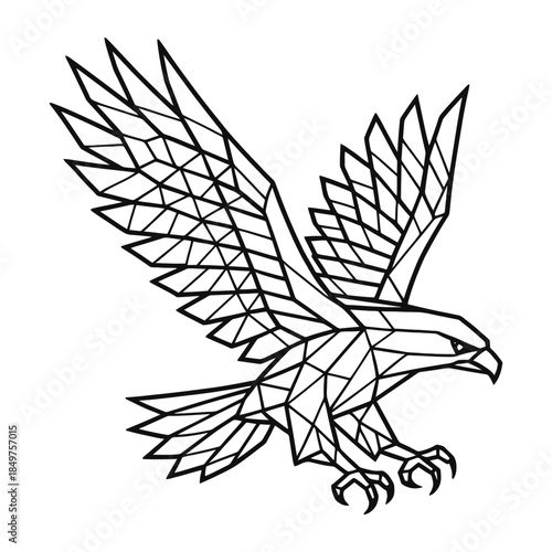 Geometric eagle outline with angular feathers in flight pose.