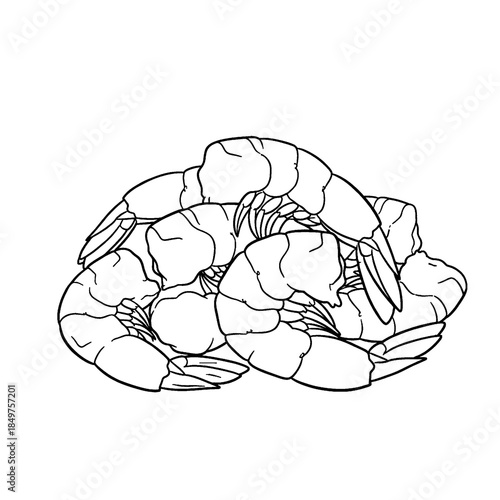 Coloring book Collection of cooked and peeled shrimp, arranged in a stack