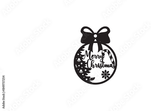 Merry Christmas Bauble Silhouette with Bow and Candy Cane
