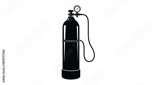Black oxygen tank silhouette with gauge and hose isolated on white background