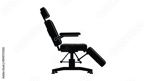 Black silhouette of a reclining office chair with headrest isolated on white background