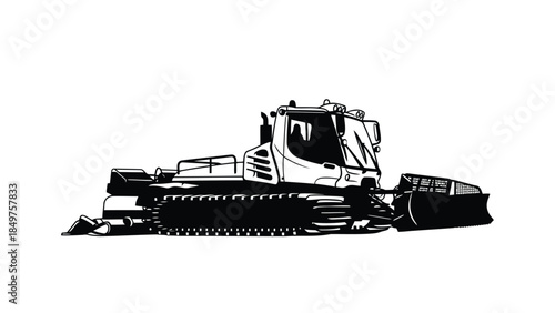 Black silhouette of a bulldozer isolated on white background