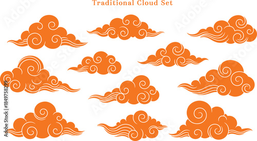 traditional cloud set chinese china japanese korean asian traditional illustrations calligraphy decorations element vector design for background and wallpaper 3