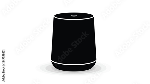 Black cylindrical smart speaker silhouette with white accents on a isolated on white background