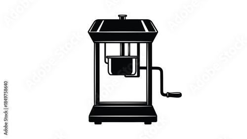 Black silhouette of a manual popcorn machine isolated on white background